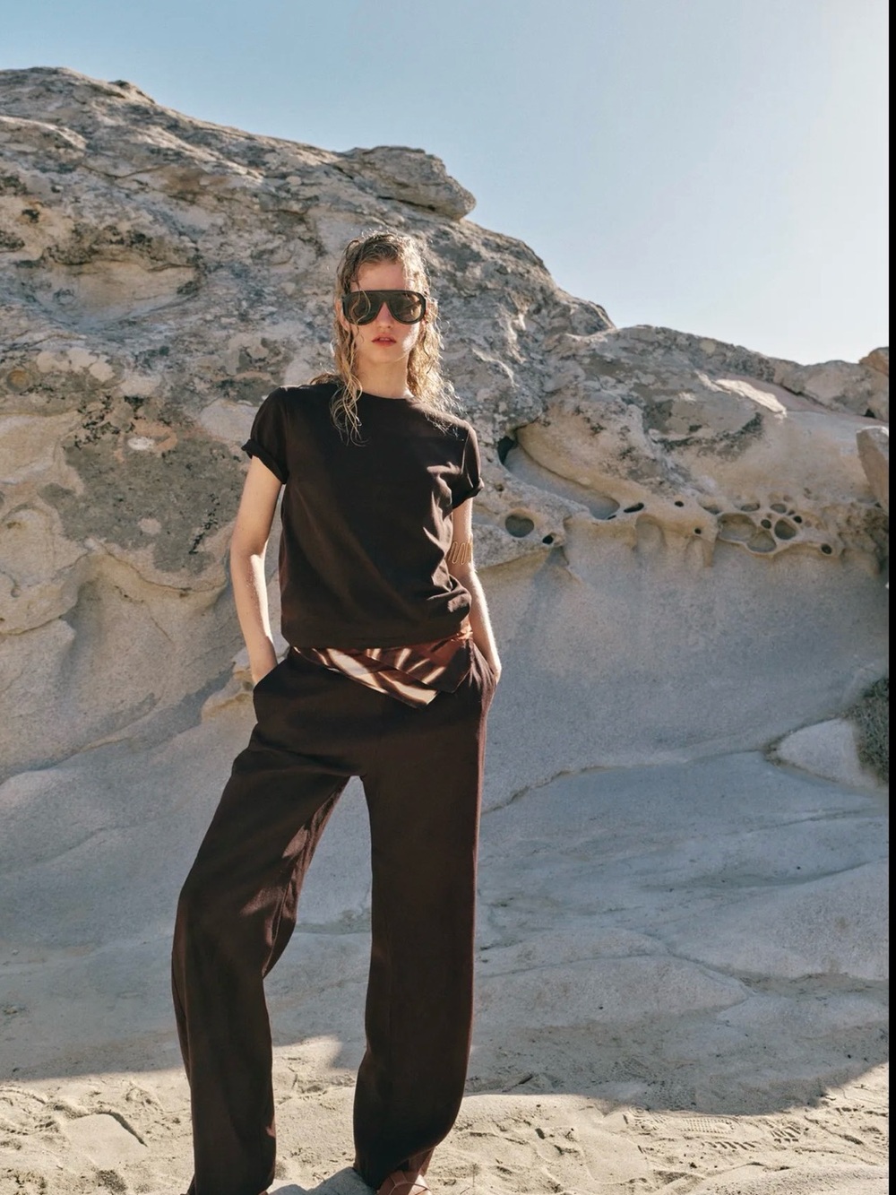Zara chocolate brown cotton tee